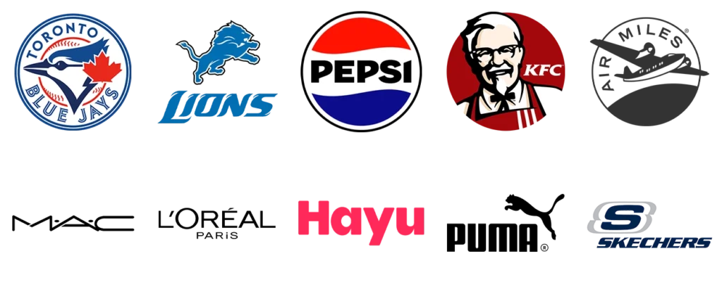 Partner Logos, Bluejays, Detroit Lions, Pepsi, KFC, Airmiles, MAC, Loreal Paris, Hayu TV, Puma, Skechers